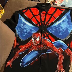 Spider-Man Graphic Men's Casual Button Down Shirt - Red and Blue